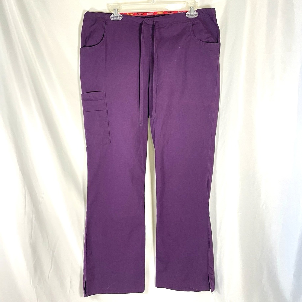 Dickies Pants Womens Medium Purple Scrub Cargo Elastic Waist Drawstring Pockets